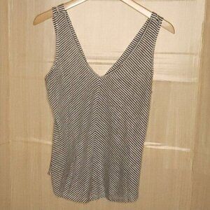 WRAP Womens Linen Black White Stripe Tank 4